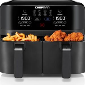 Chefman TurboFry Touch Dual Air Fryer, Maximize The Healthiest Meals With Double Basket Capacity, One-Touch Digital Controls And Shake Reminder For The Perfect Crispy And Low-Calorie Finish