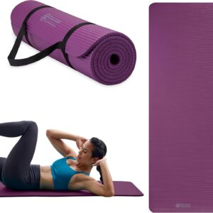 Gaiam Essentials 2/5″ Thick (10mm) Yoga & Pilates, Fitness & Exercise Mat with Easy-Cinch Carrier Strap Cushion Support For Fitness and Gym Workouts