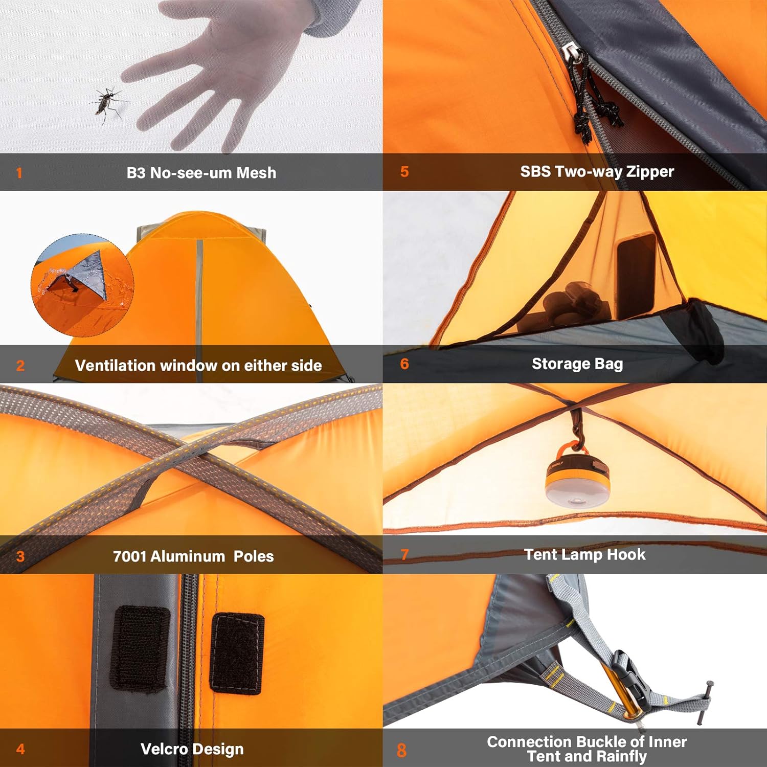 BISINNA 2/4 Person Camping Tent Lightweight Backpacking Tent Waterproof Windproof Two Doors Easy Setup Double Layer Outdoor Tents for Family Camping Hunting Hiking Mountaineering Travel - Image 5