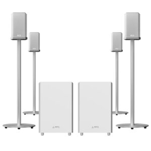 AWOL Speaker 4.2.2 All-Wireless Home Theater Sound System, 120W Upward Firing Speakers, Dolby Atmos DTS Support with Floor Stand Pair 31Inch Height Speaker Stand for Home Theater