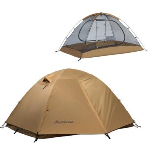 BISINNA Backpacking Tent 2 Person Lightweight Camping Tent Waterproof 3 Season with Aluminum Pole for Outdoor Mountaineering Hiking Travel (Brown)