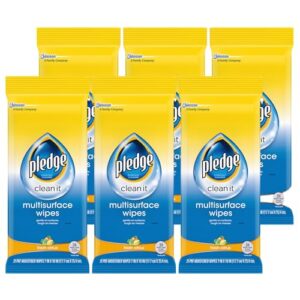 Pledge Multi-Surface Furniture Polish Wipes, Works on Wood, Granite, and Leather, Cleans and Protects, Fresh Citrus – Pack of 6 (150 Total Wipes)