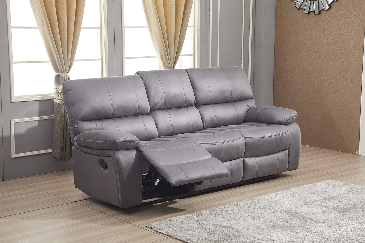 Betsy Furniture Microfiber Reclining Sofa Couch Set Living Room Set 8007 (Grey, Sofa+Loveseat) - Image 2
