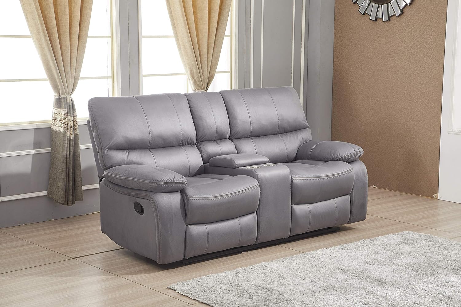 Betsy Furniture Microfiber Reclining Sofa Couch Set Living Room Set 8007 (Grey, Sofa+Loveseat) - Image 3
