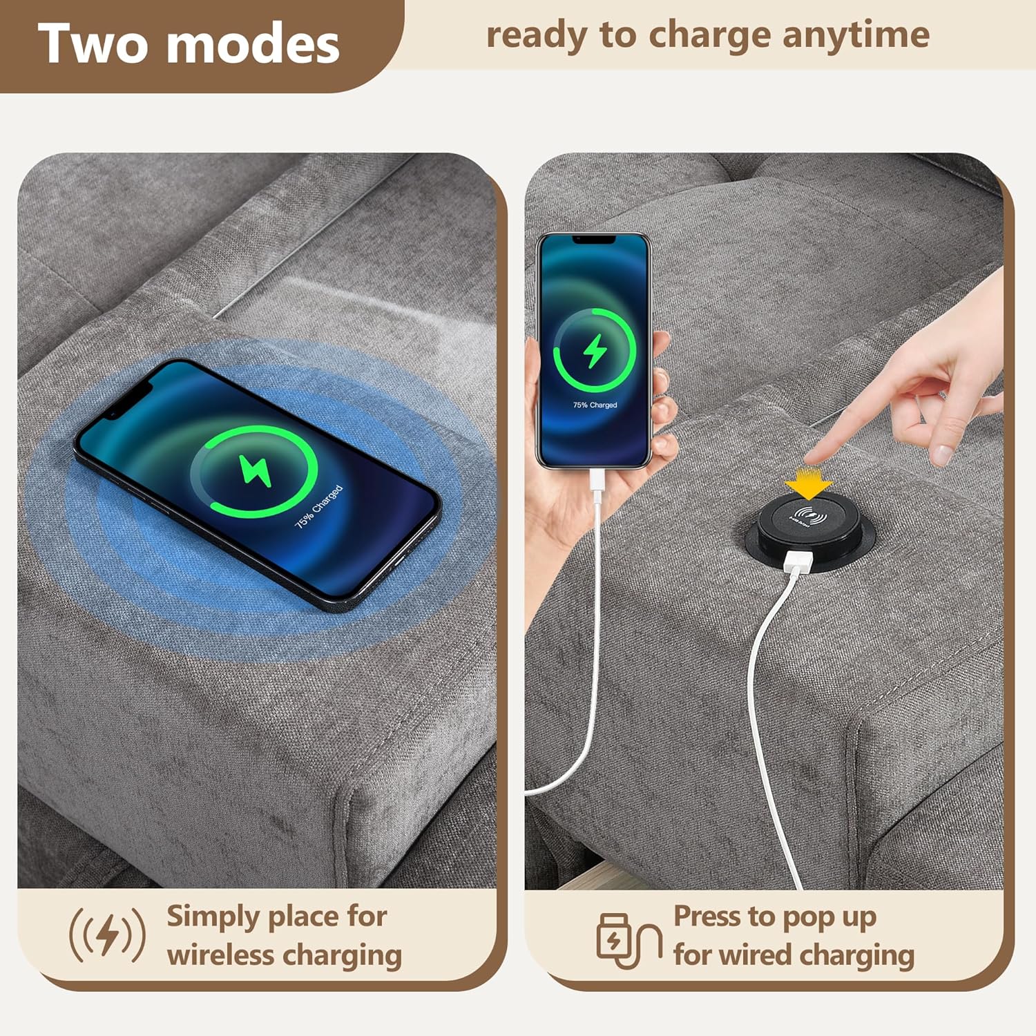 104'' Modular Sectional Sofa couch with 2 Acrylic Consoles, Oversized U Shaped Couch Set with USB Charger, Storage Drawers,Pockets and Movable Ottoman, Chenille Sectional Couches for Living Room ,Gray - Image 4