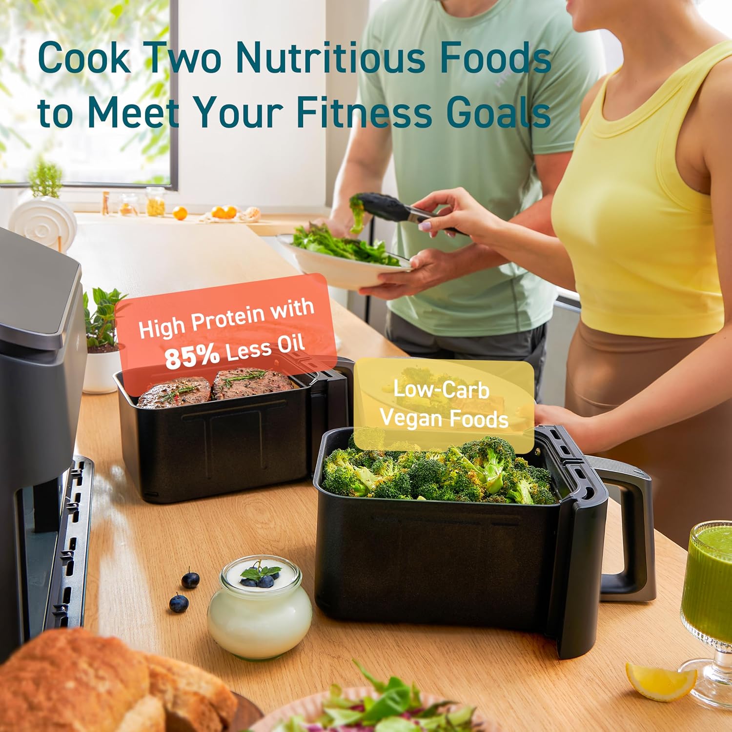 COSORI Dual Air Fryer 9Qt – 10-in-1, Fresh Balanced Meals for Family and Children with Double Baskets, Sync Cook & Finish to Bake, Roast, Reheat, Broil & 130 Recipes for Easy Cooking, Dishwasher Safe - Image 3