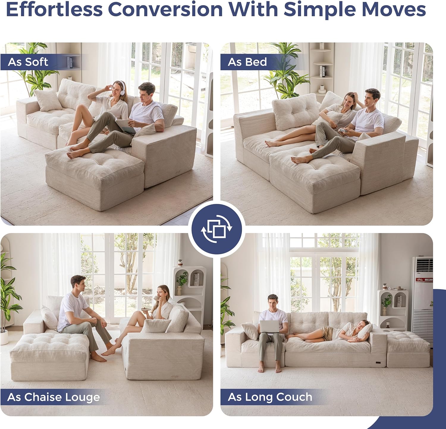 MAXYOYO 104" L Shaped Modular Sectional Sofa with Ottoman, Cloud Boneless Couch with Layered Cushion, Upholstered Sofa in a Box, Flexible Module Combination for Living Room, No Assembly, Beige - Image 4