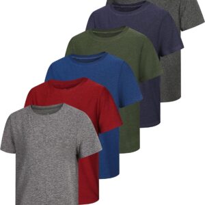 6 Pack Boys Athletic Shirts Youth Kids Quick Dry Moisture Wicking UPF 50+ Short Sleeve Active Performance T-Shirts
