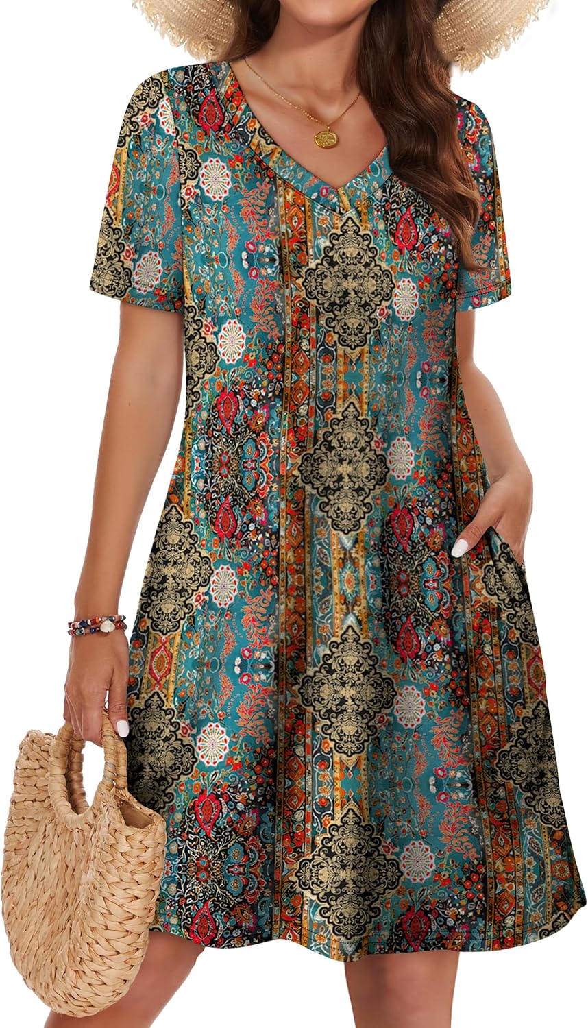 WIHOLL Dresses for Women Casual T Shirt Sun Dress Loose Fit with Pockets Beach Vacation Clothes - Image 3