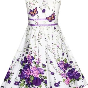 Sunny Fashion Girls Dress Rose Flower Double Bow Tie Party Sundress