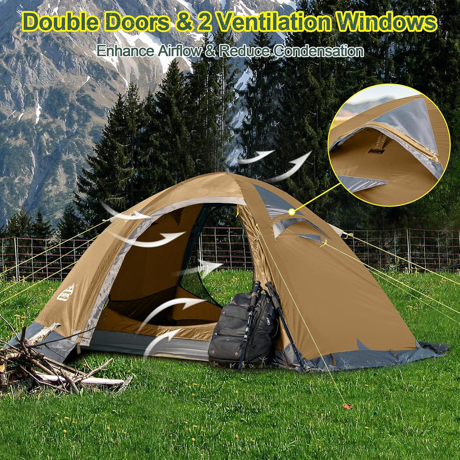 2 Person Backpacking Tent, Waterproof 4 Season Tent, Windproof Cold Weather Winter Tent for Camping, Hiking, Hunting, Cycling - Image 5