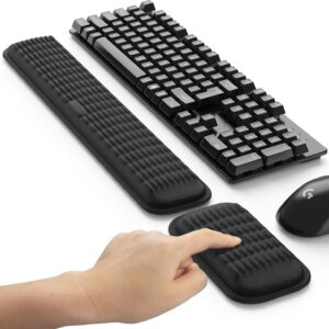 MEKASS Ergonomic Wrist Rest for Keyboard and Mouse, Soft Memory Foam Keyboard Wrist Rest Set with Non-Slip Silicone Base, Easy Typing, Pain Relief, Comfort for Office, Work, Gaming (Classic Black)