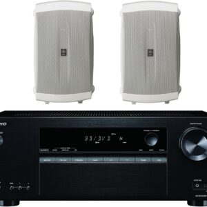 Onkyo 5.2 Channel Full 4K Bluetooth AV Home Theater Receiver + Yamaha High-Performance Natural Surround Sound 2-Way Indoor/Outdoor Weatherproof Speaker System (Pair)