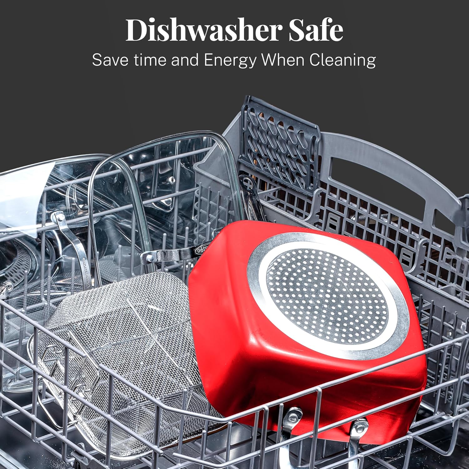 Gotham Steel 20 Pc Pots and Pans Set Nonstick Cookware + Bakeware Set, Complete Ceramic for Kitchen, Non Stick with Lids, Dishwasher / Oven Safe, Toxic - Red - Image 5