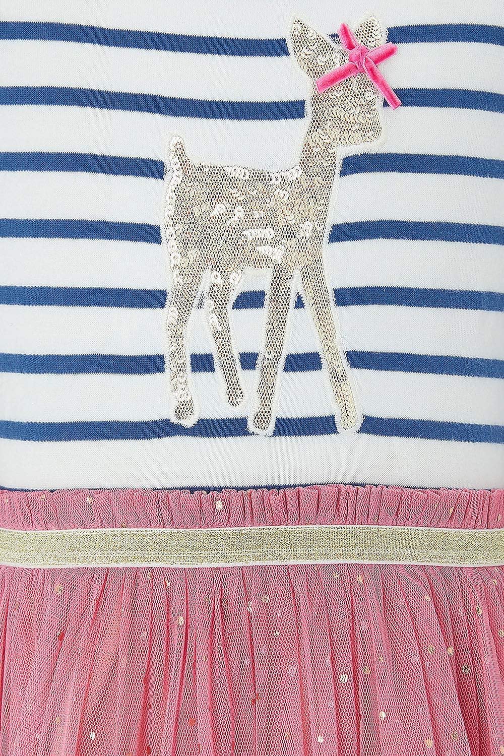 Youlebao Girls Cotton Long Sleeve Casual Cartoon Appliques Striped Jersey Dresses - Image 2