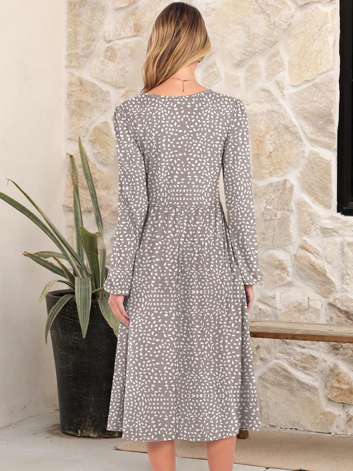 ANRABESS Women Long Sleeve Midi Dress Crewneck 2025 Fall Fashion Casual Flowy A-Line Long Dresses Vacation Outfit with Pocket - Image 5