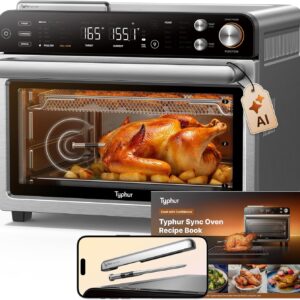 Typhur Sync Oven with Smart AI Wireless Meat Thermometer Probe, 12‑in‑1 Countertop Air Fryer Toaster Oven Combo, 360° Turbo Convection, Dehydrator, Recipe & 5 Accessories, Large 27QT, Stainless Steel