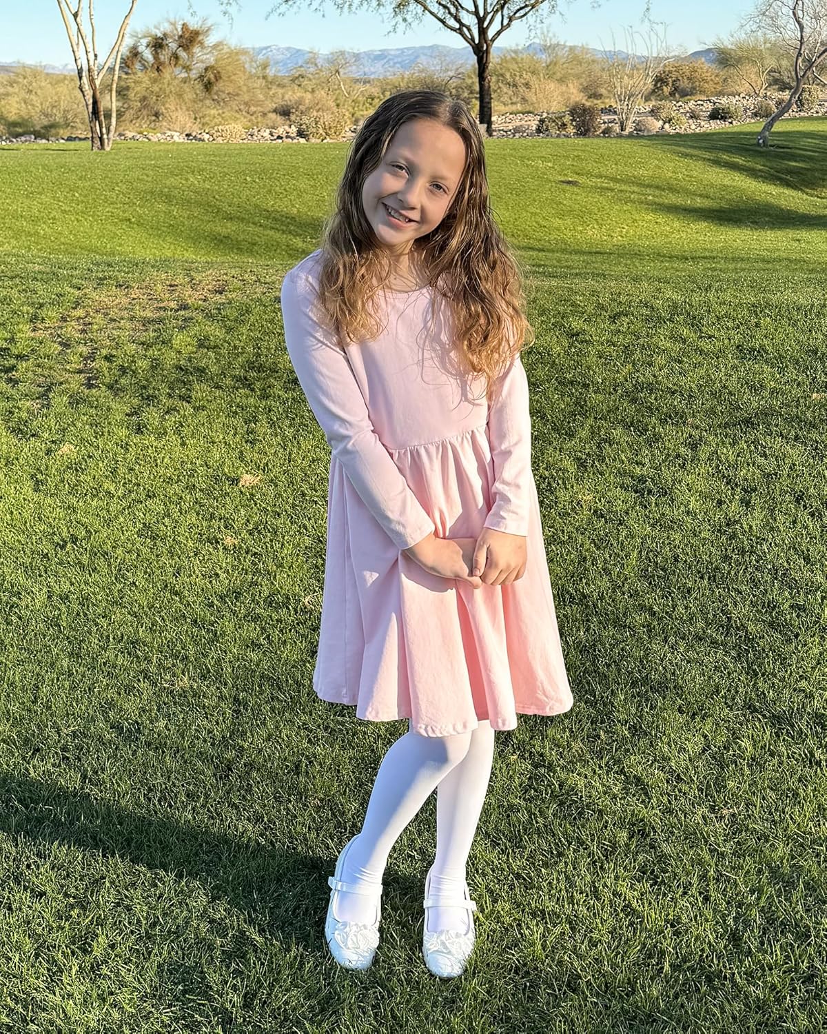 Stelle Long Sleeve Girls Dress Toddler White Dresses Skater Twirl Cotton A-Line Dress for School Casual - Image 7