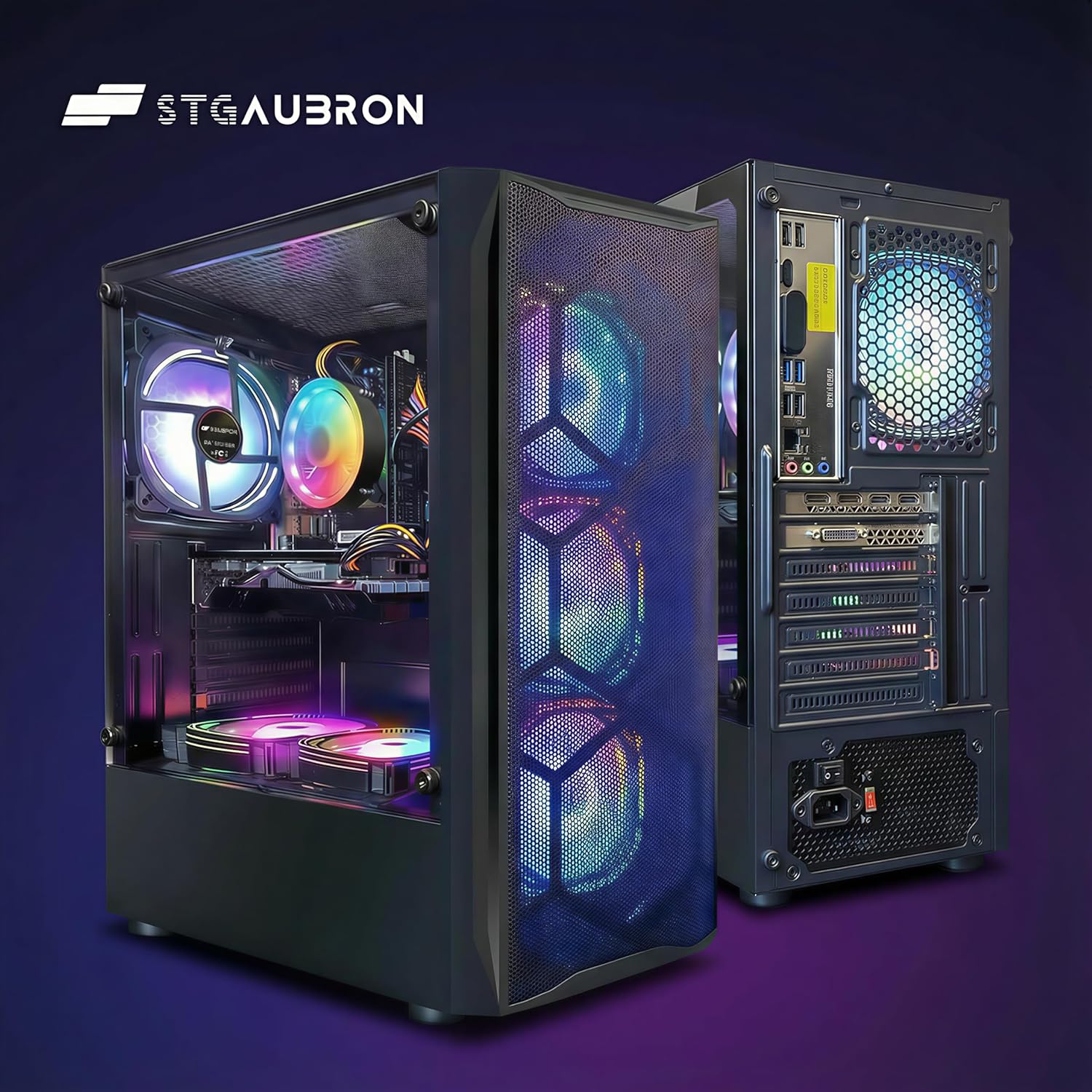 STGAubron Gaming PC Desktop Computer, Intel Core i7 up to 3.9GHz, Radeon RX 580 8G, 16G RAM, 512G SSD, WiFi 6, BT 5.0, RGB Fan x6, Windows 11 Home - Image 3