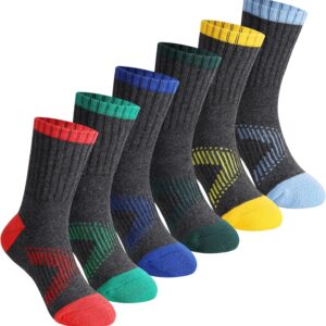 SeeyAN Kids Socks Boys Crew Athletic Half Cushioned Cotton Sport Running Breathable Socks 6 Pairs