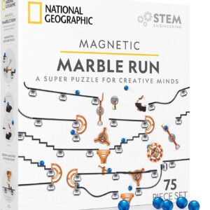 National Geographic Magnetic Marble Run – 75-Piece STEM Building Set for Kids & Adults with Magnetic Track & Trick Pieces & Marbles for Building A Marble Maze, STEM Project