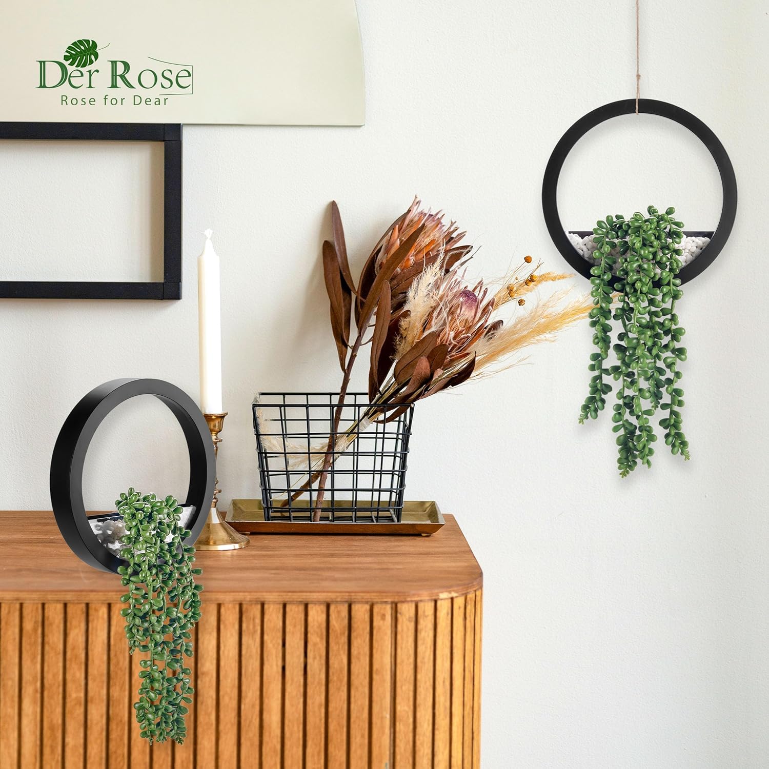 Der Rose 2 Pack Fake Plants Hanging Artificial Succulents Plants in Black Pots for Living Room Bathroom Accessories Boho Farmhouse Wall Decor - Image 5