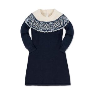 Hope & Henry Girls’ Organic Fair Isle Raglan Sweater Dress, 4, Ski Lodge Intarsia