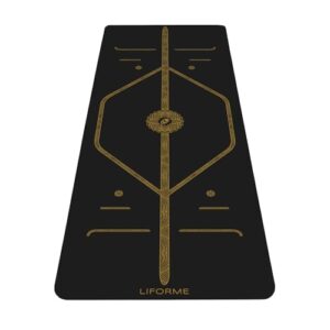 Liforme Printed Yoga Mat Collection – Free Yoga Bag Included – Patented Alignment System, Warrior-like Grip, Non-Slip, Eco-friendly, Sweat-resistant, Long, Wide and Thick for Comfort (Black & Gold)