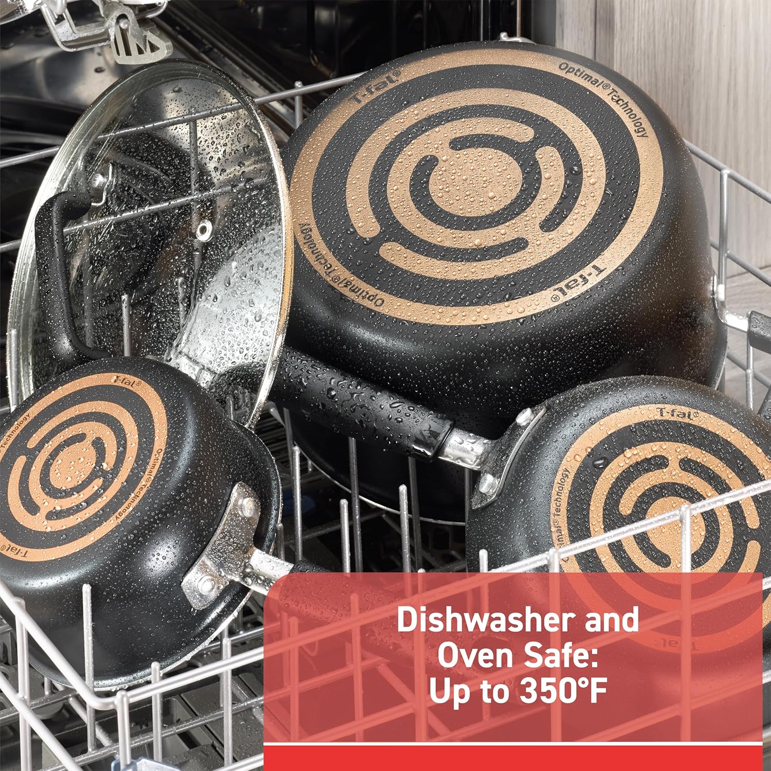 T-fal Signature Nonstick Cookware Set 12 Piece, Oven Broiler Safe 350F, Pots and Pans, Kitchen Cooking Set w/Fry Pans, Saucepans, Saute Pan, Dutch Oven, Griddle, Kitchen, Home, Dishwasher Safe, Black - Image 7