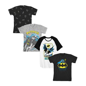 Batman Hero & Logo 4pk Crew Neck Short Sleeve Youth Boy’s T-Shirts-XL Multicolored