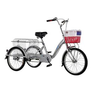 Adult Mountain Tricycle Three Wheel Bike 16 Inch Trikes for Seniors with Shopping Basket Exercise Men’s Women’s Tricycle Picnic Cycling Pedalling