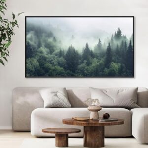 Foggy Forest Canvas Wall Art, Misty Mountain Wall Decor, Nature Canvas Prints, Framed Forest Pictures for Living Room or Bedroom (Black Framed, 59″x33″|150x84cm)