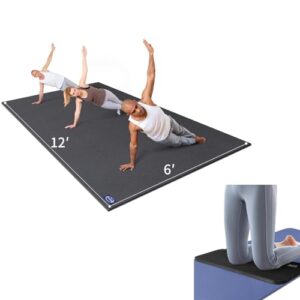 MRO Large Yoga Mat for Home Gym Workout 6’x12’x9mm and Yoga Knee Pad 24”x10”x0.6”, Extra Wide and Long Exercise Mats for Durable Men and Women, Thick, Non-Slip, Soft for Stretching