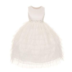 Kid’s Dream Little Girls Ivory Tiered Mesh Flower Girl Dress 4