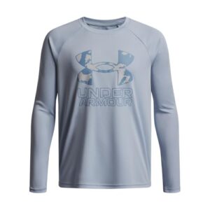 Under Armour Boys’ Tech Hybrid Print Fill Long Sleeve, (453) Blue Calm / / Black, X-Small