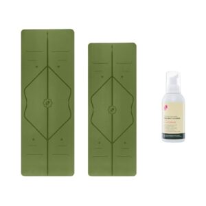 LIFORME Original Yoga Mat & Travel Mat & Ultimate Everyday Yoga Mat Cleaner – Bundle Pack -Patented Alignment System, Eco-Friendly, Non-Slip Warrior-Grip, Sweat Resistant, Comfortable – Olive/Olive