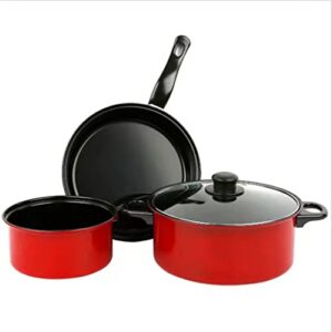 CGKs6anmU cookware Set 3 Piece Nonstick Cookware Set Includes Milk Pot Stock Pot Frying Pan with 1 Glass Lid (Color : A, Size : See Description) (A See Description) (A See Description)