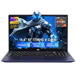 NIMO 15.6″ IPS FHD-Gaming-Laptop, AMD 8 Cores Ryzen 7 7735HS 16GB DDR5 RAM 512GB SSD (Beats i7-12650H) Computer with Radeon 680M 100W Type-C Charger Backlit Keyboard Fingerprint, for Gaming Business