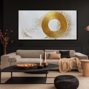 WVMAPTA Minimalist Wall Art for Living Room White and Gold Abstract Oil Painting Wall Decor for Office Huge Wall Art for Hotel Size 40 x 80 Inch