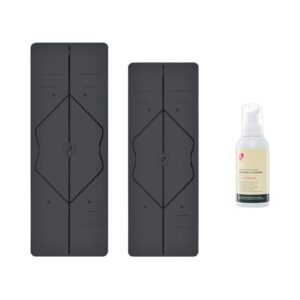 LIFORME Original Yoga Mat & Travel Mat & Ultimate Everyday Yoga Mat Cleaner – Bundle Pack -Patented Alignment System, Eco-Friendly, Non-Slip Warrior-Grip, Sweat Resistant, Comfortable – Grey/Grey