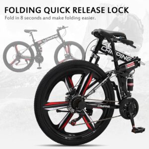 Ktaxon 26 Inch Folding Bike, 21 Speeds Foldable Bikes for Adults, Bicycle for Men & Women with Full-Suspension, Unique 3 Spoke Alloy Wheel, Dual Disc Brake, Quick Release and Adjustable Saddle