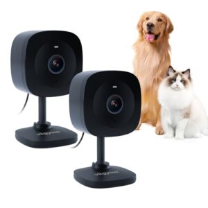 Viigytek 2K Home Indoor Pet Security Camera 2.4GHz with Night Vision, Dog/Cat 2-Way Audio, Wired, Motion Detection and Pet Monitor, Cloud & SD Card Storage, Phone App Control (Black-2Pack)