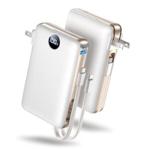 Sucrosey Power Bank, 50000 mAh Portable Charger with Built in Cable & Wall Plug, 22.5W Fast Charging, Travel Essential Battery Pack with LED Display for iPhone 17/16/15/14 Series, Galaxy, iPad White