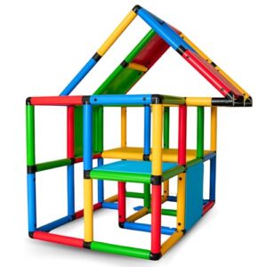 Funphix Construction Toys Fort Building Kit – 515Pcs STEM Kits Educational Toys Erector Set for Kids – 170Lbs Weight Capacity – Large Building Blocks with Wheels – Duplex Connectors