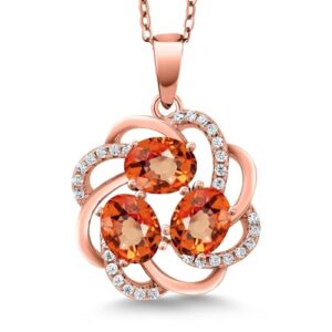 Gem Stone King 18K Rose Gold Plated Silver Gemstone Birthstones 3 Stone Spiral Pendant Necklace for Women | Oval 6X4MM | Includes 18 Inch Chain | Fine Jewelry for Her Mom Wife