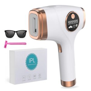 IPL Hair Removal Device, Portable Permanent Hair Reduction for Men and Women, Home Hair Remover with Razor and Glasses, 999,999 Flashes, Underarms Back Legs Arms Face Bikini Line