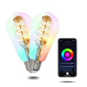 MOES Smart ST64 Edison LED Light Bulbs, Color Changing WiFi ST21 Smart Bulbs, 2700K-6500K CW& RGB Dimmable, Smart Life Remote Control, Work with Alexa/Google Home, 470lm 5W (40W Equivalent) 2 Pack