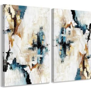 Iridesart Wall Art Abstract Neutral Boho Pictures for Living Room Bedroom Wall Decor Modern Textured Paintings Teal Artwork Oversized Large 60″ X 40″ Art
