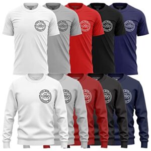 Custom Workwear Uniforms, 5 Pack T-Shirt 1 Sweatshirt, Custom Shirts Mens Sweater Small Business Company Logo Front and Back Black
