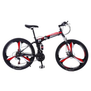 24″ 26″ Foldable Mountain Bike Dual Suspension Bicycle Mountain Bike 21 Speed High Carbon Steel Frame Sport Cycling Bike for Adult Men and Women Teens